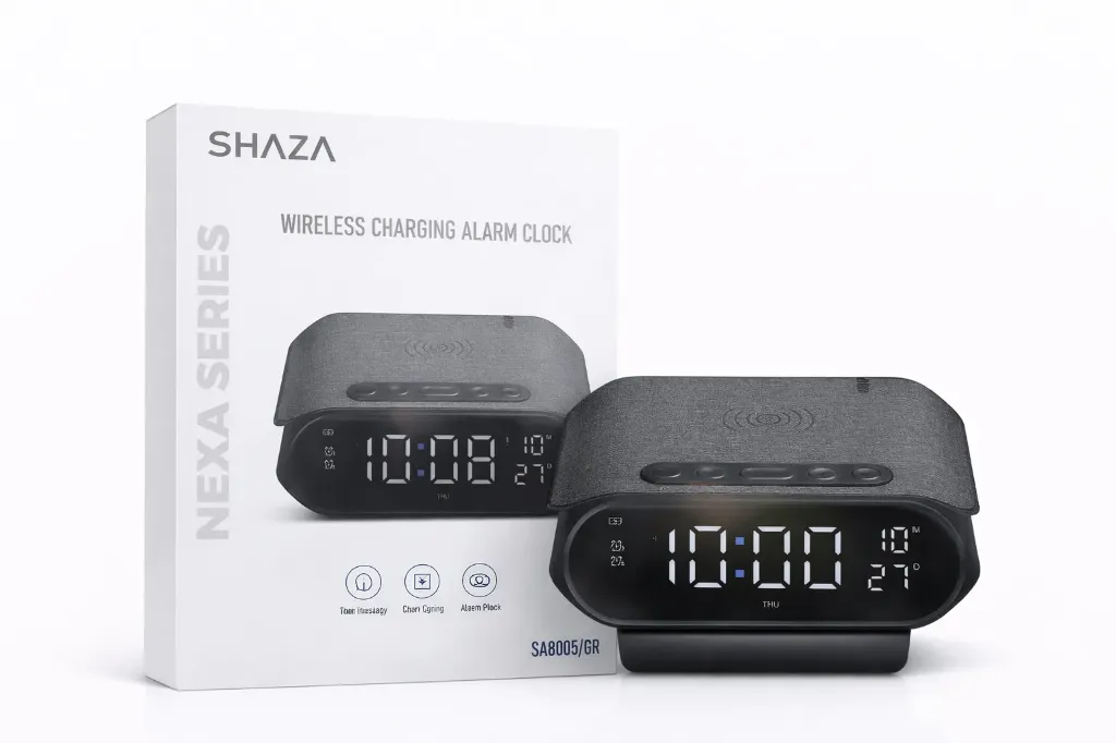 SHAZA Wireless Charging Alarm Clock – LED Wecker mit kabellosem Laden
