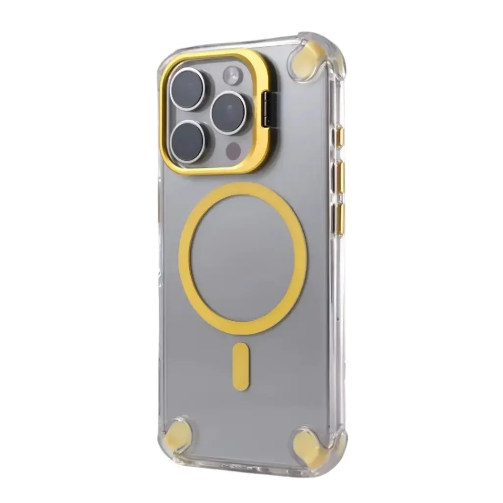 SUNIX SHOVY CASE für iPhone 16 Pro Max – MagSafe – Transparent Gold – Standfunktion – Stoßfest
