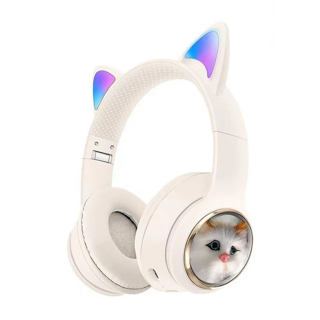 SHAZA Catbeat Kinder Bluetooth Kopfhörer Over-Ear Wireless Headset Weiß