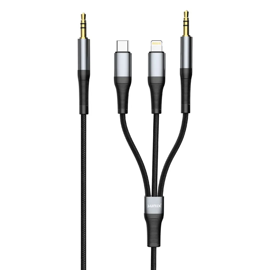 Sunix AC-08 3in1 AUX Kabel Auto Adapter iPhone 8Pin - Type-C 3,5mm Jack
