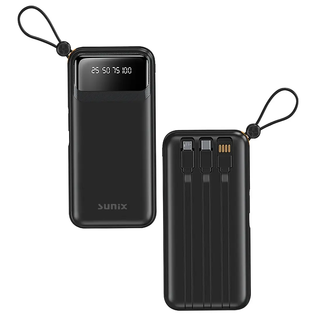Sunix PB-120 Powerbank 10000mAh 4 Kabel LED Display Externer Akku - Black