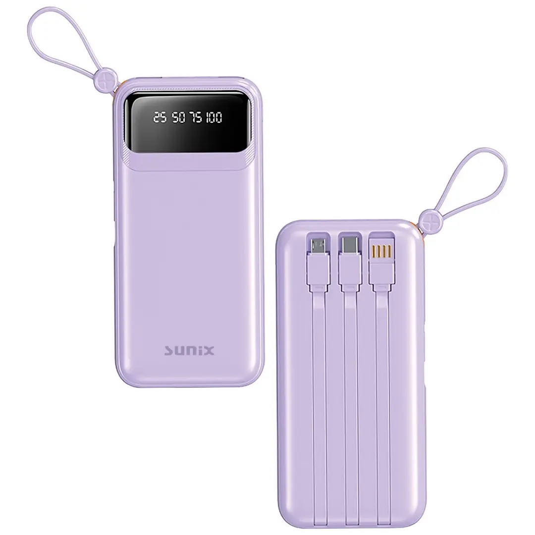 Sunix PB-120 Powerbank 10000mAh 4 Kabel LED Display Externer Akku - Purple