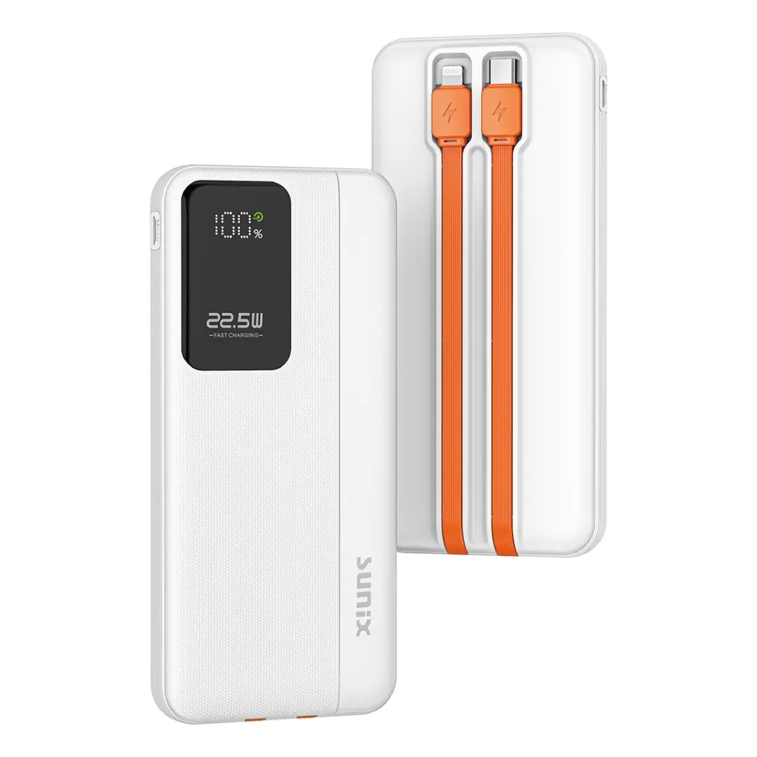 SUNIX PB145 POWERBANK 10.000 mAh (22,5W FAST CHARGE WITH CABLE) WHITE