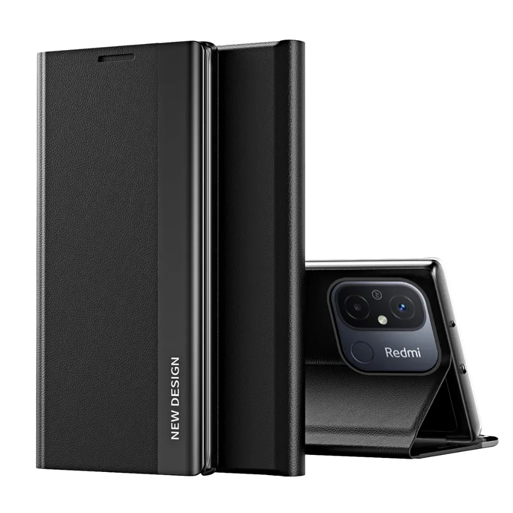 Neues Sleep Case Cover für Xiaomi Redmi 11A / Poco C55 / Redmi 12C Cover mit Flip Stand Schwarz