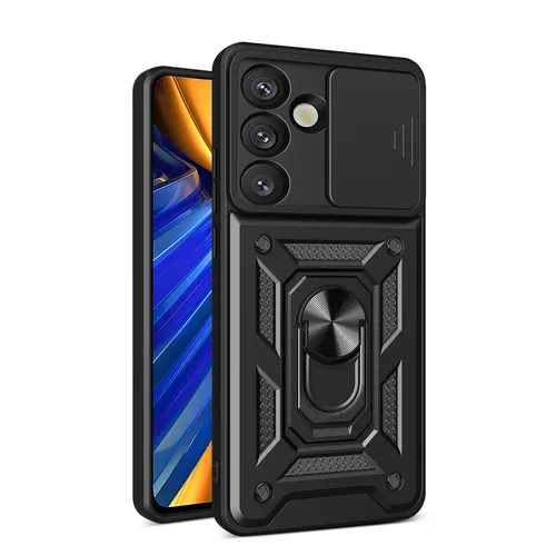 Hybrid Armor Camshield Case mit Ständer und Kameraabdeckung für Realme P3 Pro 5G – Schwarz